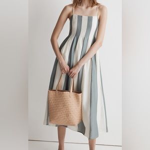 Madewell Pleated Spaghetti Strap Midi Dress in Overcast